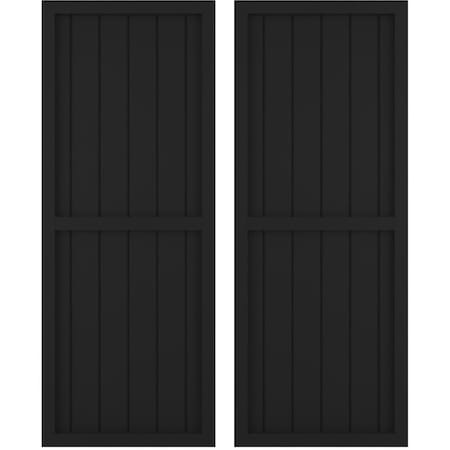 Americraft 6-Board Exterior Wood 2 Equal Panel Framed Board-n-Batten Shutters, ARW101BF621X68BLH